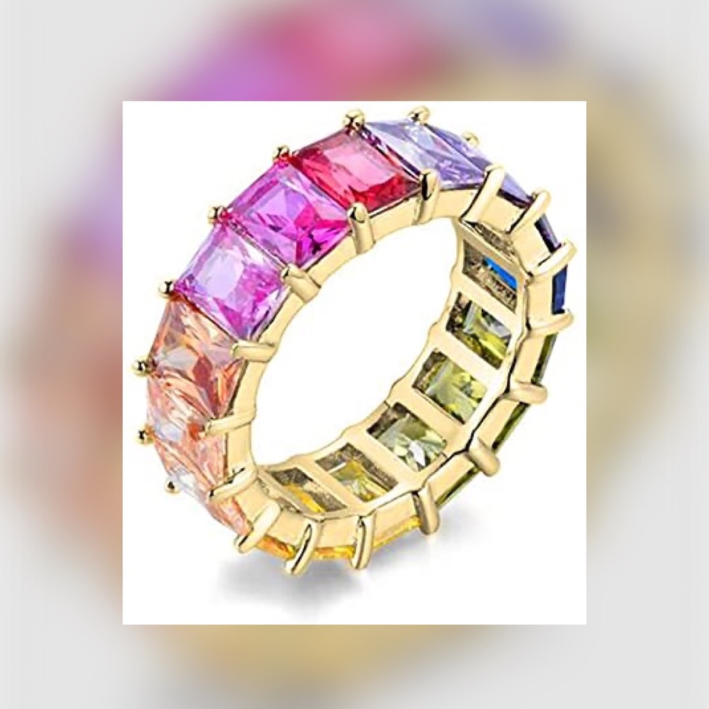 I•N•C ETERNITY EMERALD CUT RAINBOW SAPPHIRES RING